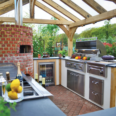 An outdoor kitchen enables alfresco dining all year round