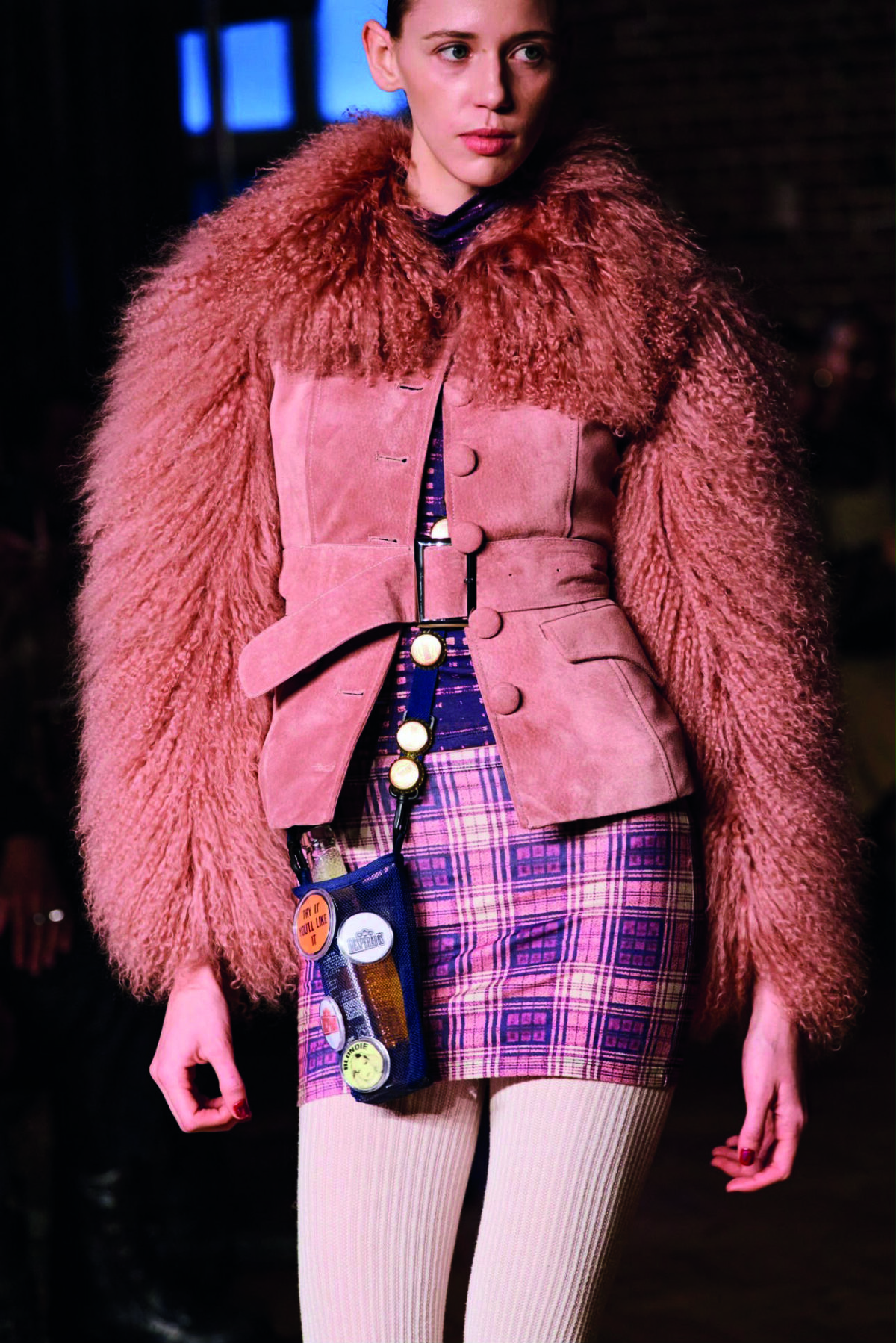 Suede coat with Mongolian fur sleeves and collar from Sinead Gorey. £585